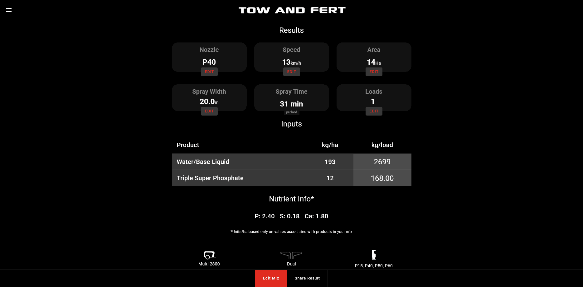 Tow and Fert Calculator Preview Image