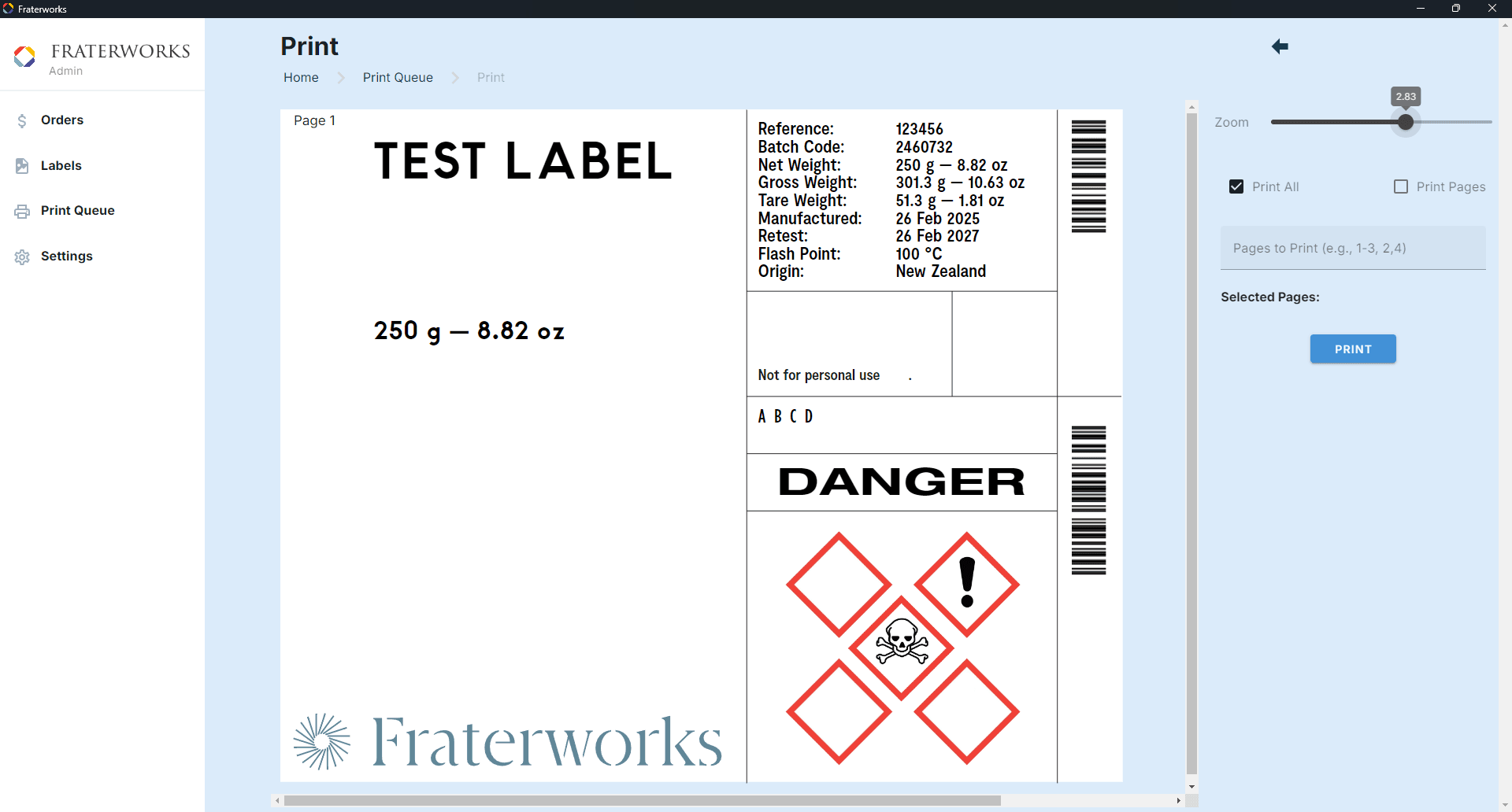 Frater Perfume Label Printer Image