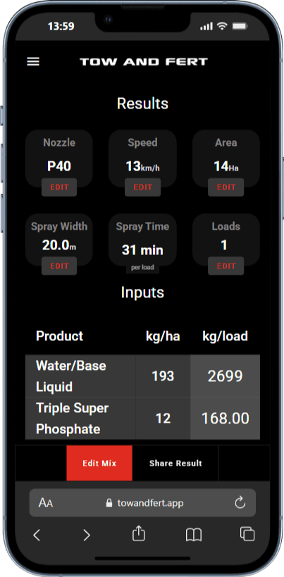 Tow and Fert Calculator Preview Image